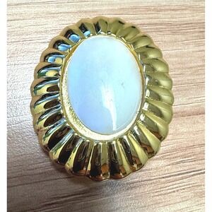Vintage Gold Tone White Cabochon‎ Statement Brooch 1980s